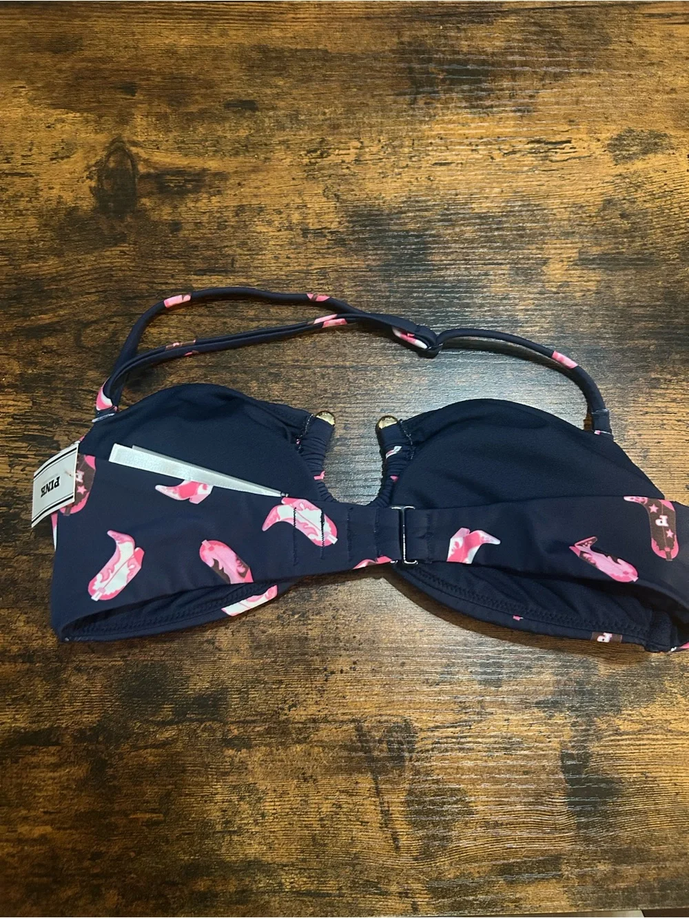 PINK Victoria's Secret Navy Bandeau Bikini Top with Pink Floral Print SMALL